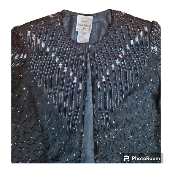 Vintage Joseph Ribkoff Gala Black Sequent Beaded Evening Jacket 100% Silk - Picture 7 of 14